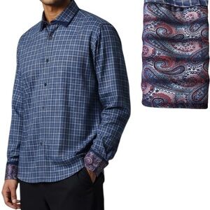 Angelino for Bermuda Buttons Pattern Down Long Sleeve Collar Men's Shirt Sz XL